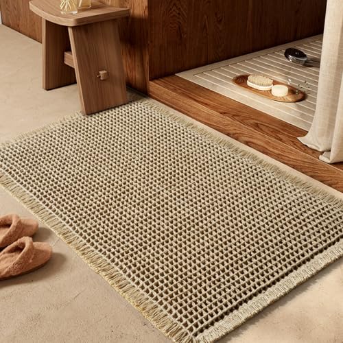 Lullaxx Waffle Bath Mat Bath Rugs Super Absorbent And Non-Slip Suitable For Bathrooms And Sinks Multi-Layered Structure Hot-Melt Adhesive Bottom Super Soft 16.93 * 24.02 Machine Washable (Brown)