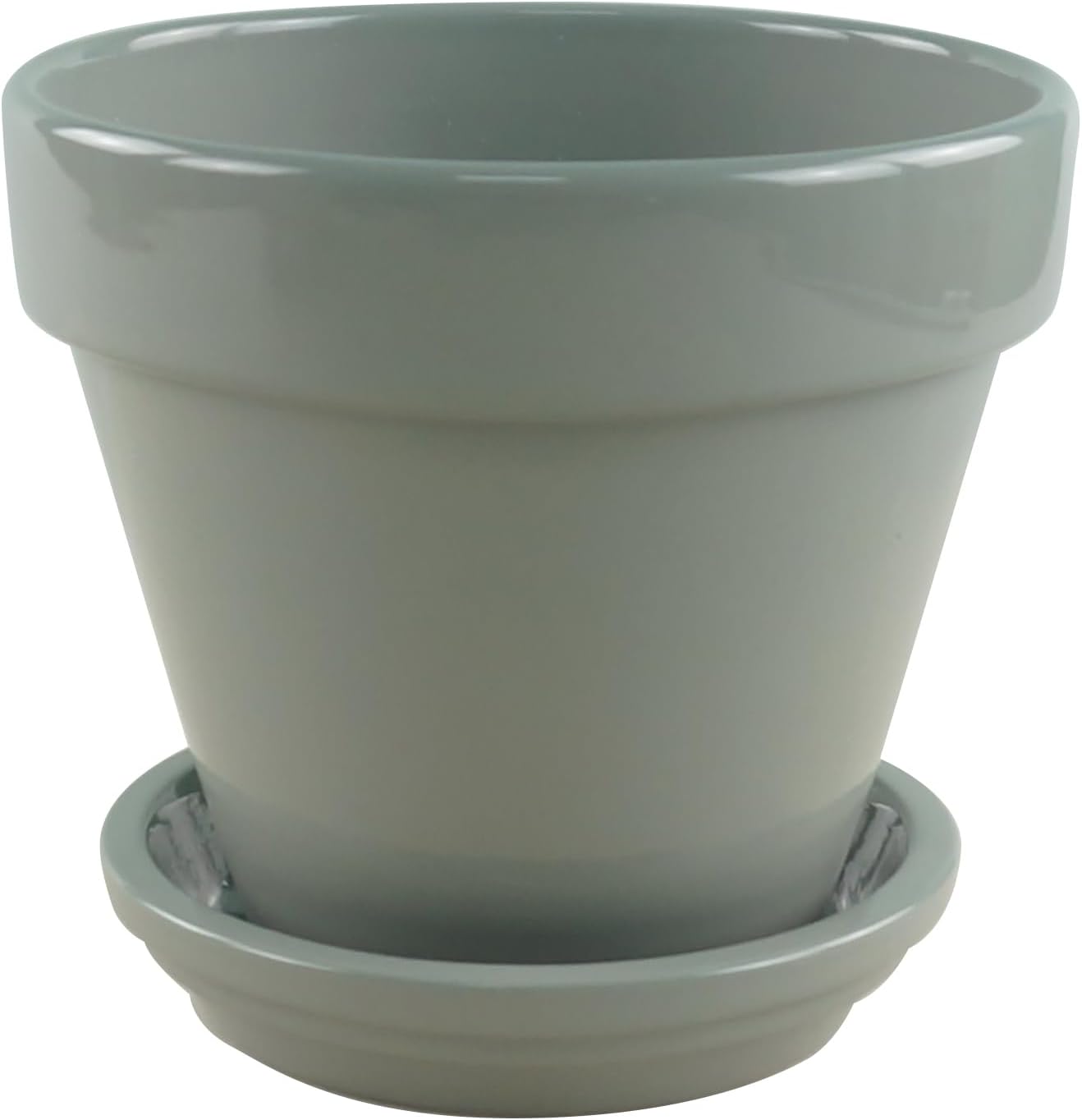 Aspen & Fig Light Grey 8 Inch Indoor Ceramic Plant Pot with an Attached Saucer and Drainage Hole for House Plants, Herbs, Flowers, Succulent Plants, Snake Plants, Gifts for Mom