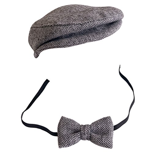 ARAUS Ropa de Fotografía Bebé Apuntalar Sombrero Plano Casquillo Del Conductor con La Pajarita 0-1 Meses