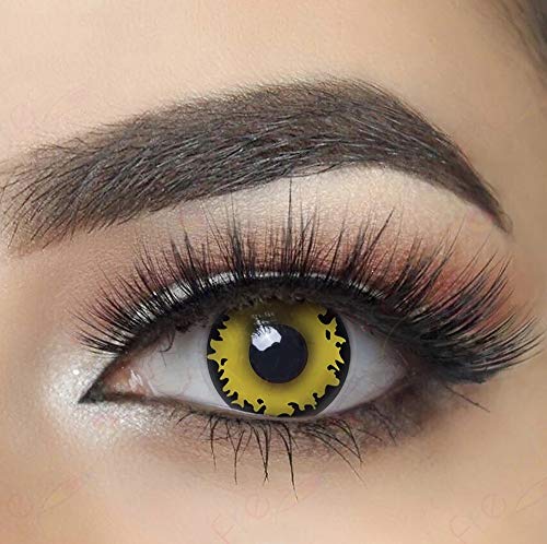 MYSA LENS® Lentilles De Contact De Couleur Fantaisie Crazy Lens Cosplay Halloween Yeux Loup Garou Jaunes Yellow Werewolf Etui Offert 12 Mois sans correction …