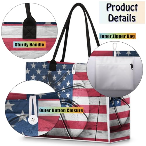 America Flag Basketball Tote Bag for Women Large Beach Bag Reusable Tote Bags for Work Travel Beach Shopping4