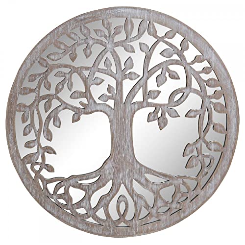HOGAR Y MAS DECORACIÓN Pared RETABLO Tallado ÁRBOL DE LA Vida Espejo 30X30CM Cover