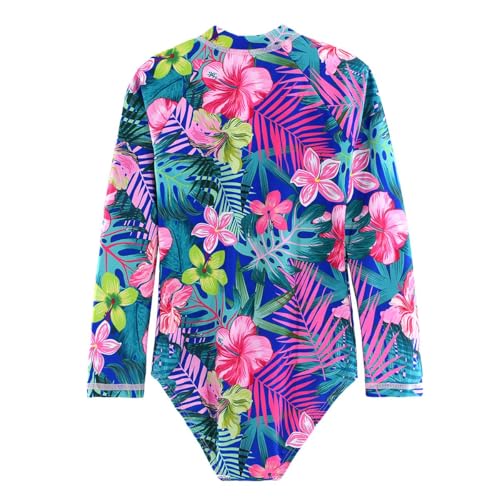 Image of Girls Swimsuits One Pieces Long Sleeve Swimwear UPF50+ Toddler Kids Zipper Sun Protection Bathing Suits Sizes 2-12