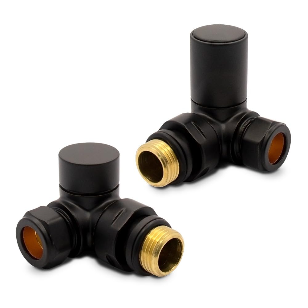 Black Corner Modern Standard Rounded Radiator Towel Rail Valves Central Heating (Pair) 1/2" BSP