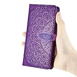 TYWZ Handyhülle für Samsung Galaxy A32 5G,Kartenfach Weicher TPU Standfunktion Magnet PU Lederhülle Klappbar Stoßfest Flipcase Brieftasche Prägung Blume-Lila