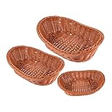 LABRIMP 3 Stück Teiliges Ovaler Handgewebter Brotkorb aus Robustem PE Weidenmaterial Stapelbar und...