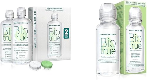 Biotrue Hydration Plus Solución para lentes de contacto y solución para lentes de contacto, solución multiusos para lentes de contacto suaves,
