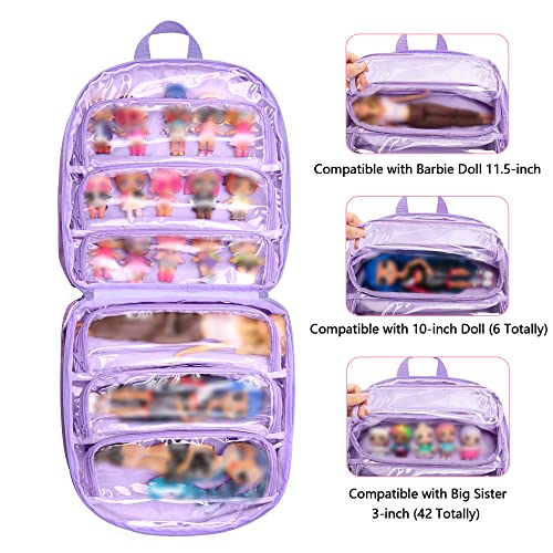 LoDrid Carrying Backpack Compatible with LOL Surprise Dolls All, Storage Case with 6 Clear Pockets for Dolls Organizer & Display, Purple, Bag Only (Patent Design)