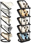 2 Sac à chaussures étroite en pente 5 Niveaux - Racks de chaussures verticales debout gratuits pour petits espaces et coin, organisateur de rangement de chaussures pour entrée, étagère Tall Slim Shoe pour bottes de chaussures - noir