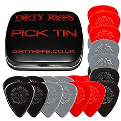 Dunlop Delrin Prime Grip Lot de 24 médiators 4 de chaque taille dans une boîte métallique pratique - Les Beatles, Paul McCartney, John Lennon, RIngo Starr, George Harrison