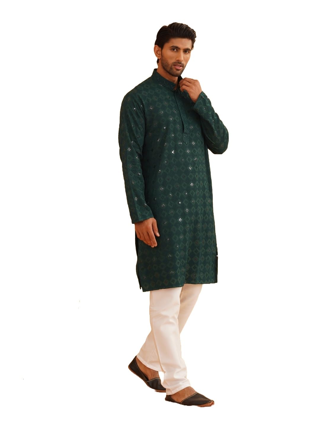 sojanya (Since 1958 Men's Cotton Embroidered Sequinned Kurta with white Churidaar Pyjama-picture-28