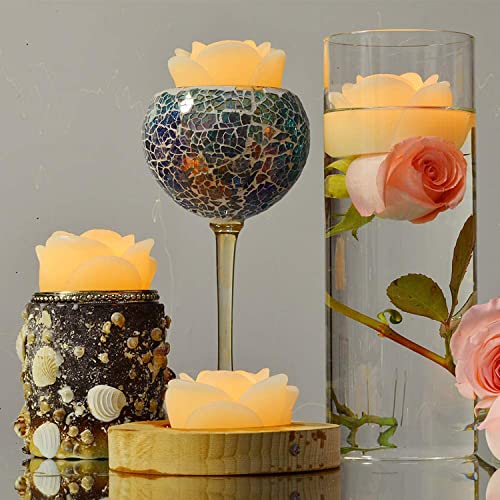 Flameless Led Floating Candles - 2.5" Wax Rose With Flickering Led Battery Works 100+ Hours Waterproof Tealights For Cyliner Vases, Centerpieces At Weddings, Party, Pool, Holiday (12Pack, Warm White) #TOP5