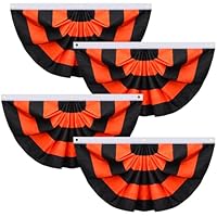 AUGSHY 4 Pack Halloween Bunting Fan Flags for Outside, 3 x1.5 Ft Halloween Half Fan Flag Pleated Banner for Decorations Outdoor Indoor Garden Lawn Yard Home Decor Black Orange