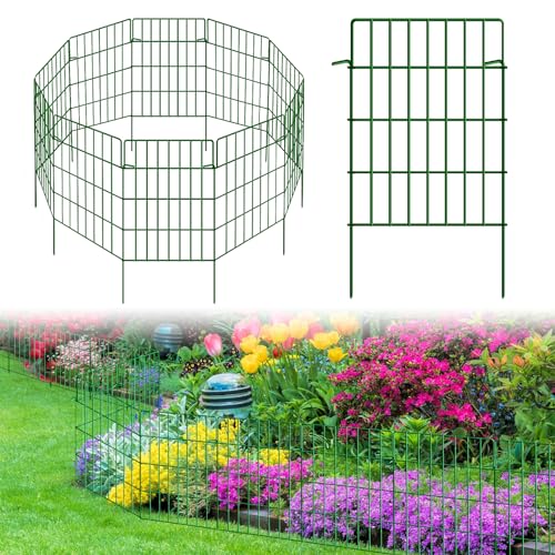 30 Pack Decorative Garden Fence Total 32.5ft (L) x 24in High 1.44 Gap Metal Wire Rustproof Small Animal Barrier Fence Easy Assembly Patio Yard Seedlings Protection Fencing Border Green