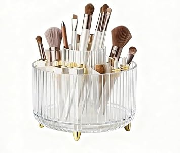 360 Degree Rotating Desktop Organizer,Makeup Brushes, Pencils,Stationery Storage,Premium Plastic,Transparent,For Office,School And HomeTransparent