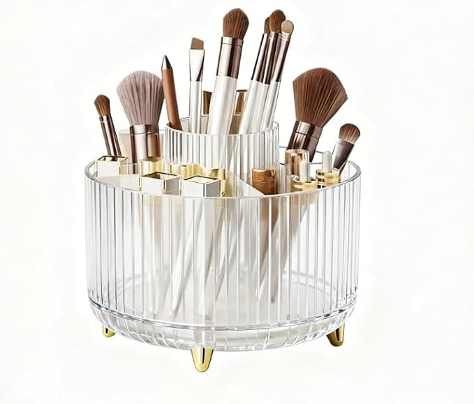 360 Degree Rotating Desktop Organizer,Makeup Brushes,Pencils,Desktop Stationery Storage Rotating Rack,Premium Plastic Organizer For Office,School And Home (Transparent color) image 4