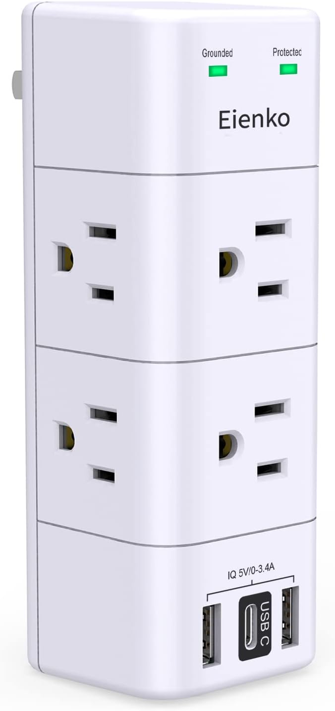 USB Outlet Extender Surge Protector with Rotating Plug, 6 AC Multi Plug Outlet and 3 USB Ports , 1680 Joules, 3-Sided Swivel Power Strip with Spaced Outlet Splitter for Home, Office, Travel