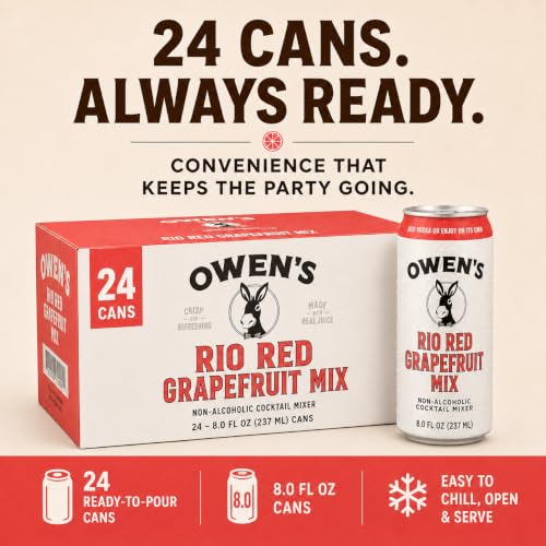 Image of Owen's Premium Non-Alcoholic Sparkling Cocktail and Mocktail Mixer, Drink Mixer for Cocktails, Mocktails, and Party Beverage, 24 Pack of 8.2 fl oz Cans (Rio Red Grapefruit)