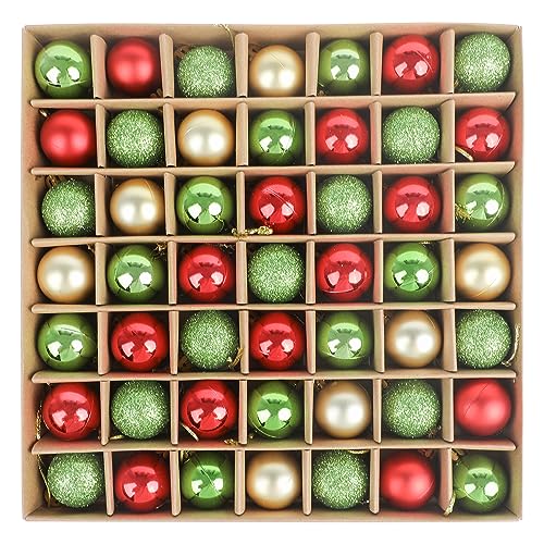 VEYLIN Mini Glitter Christmas Baubles, 49pcs 3cm for Tree Decoration (Red and Green)