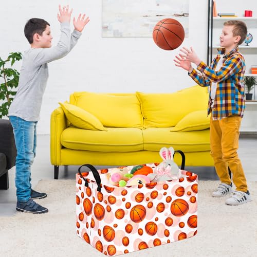 Image of Rectangle Gift Storage Basket Home Shelf Storage Basket Organizer Box Clothes Laundry Hamper Nursery Basket Laundry Basket with Handles (BasketBall)