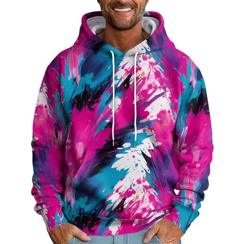 Image of Men's Hoodie Pullover Casual Long Sleeve Drawstring Sweatshirt With Pocket Mens Oversized Hoodie Sweatshirt Tops for Men Clothing (6XL, Purple Pink)