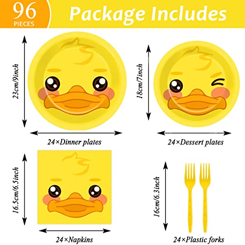 Image of gisgfim 96 Pcs Duck Plates and Napkins Party Supplies Duck Themed Party Tableware Set Duck Birthday Party Decorations Favors for Kids Birthday Baby Shower for 24 Guests