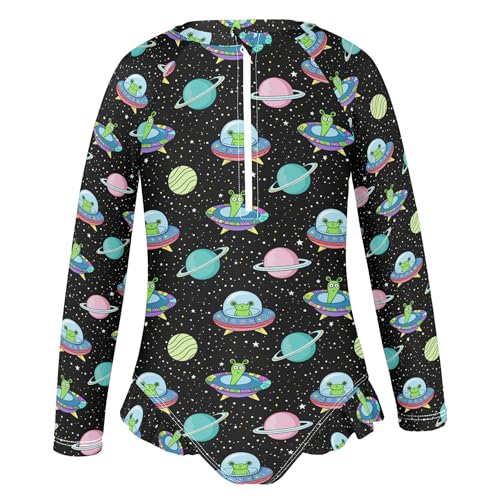 Cute Alien UFO Girls Long Sleeve Rashguard Swimsuit UV Protection One-Piece Swimwear Bathing Suit B04039962