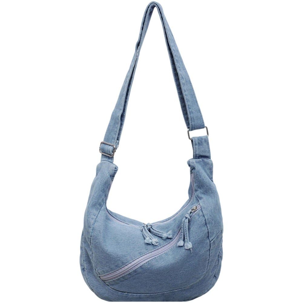 Danlai Vintage Denim Crossbody Messenger Bag, Large Capacity Adjustable Strap for Women Daily Commute Outdoor Travel