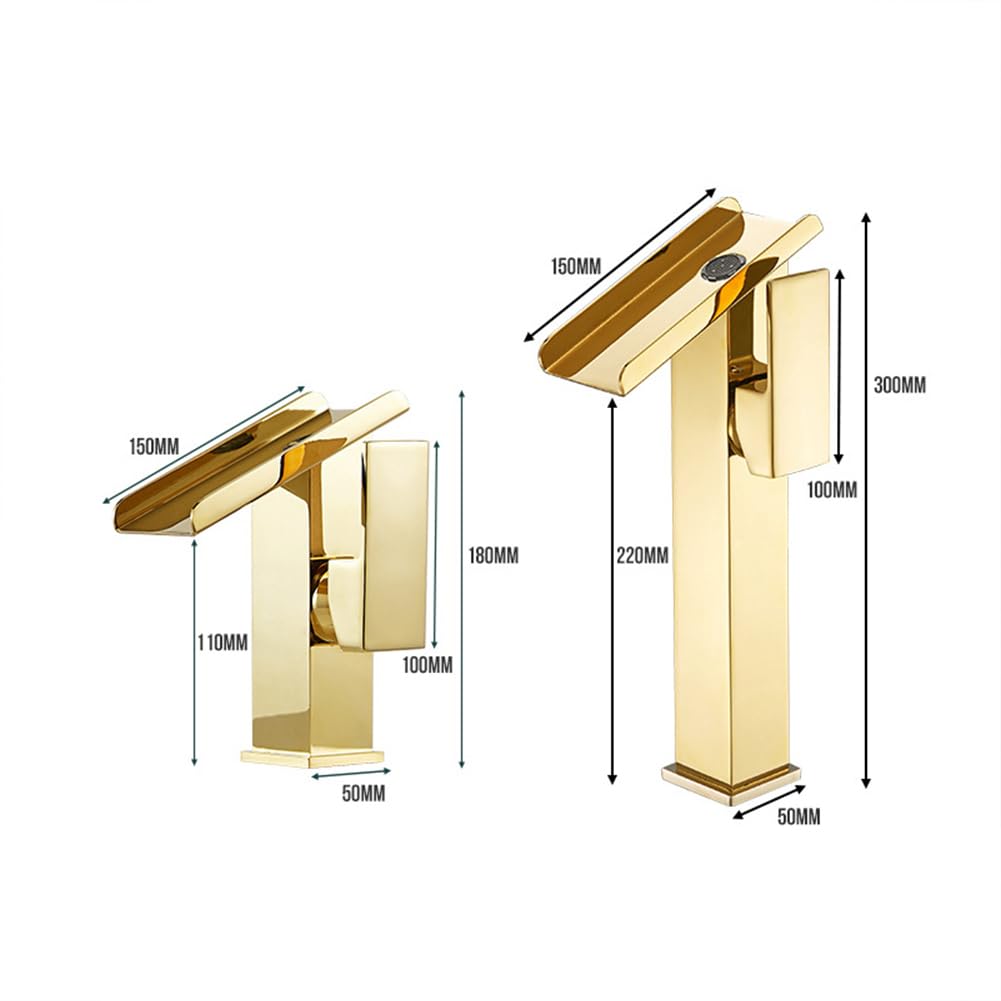 Wasserhahn Bad Wasserfall Waschtischarmatur Messing Einhebel Mischbatterie Hoch Waschbecken Armatur, Badarmatur Waschtischbatterie Badezimmer, Gold