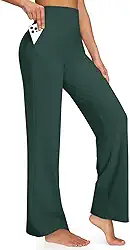 Calça de perna larga para mulheres, folgada, para ioga, com bolsos, pequena, regular/alta, elástica, casual