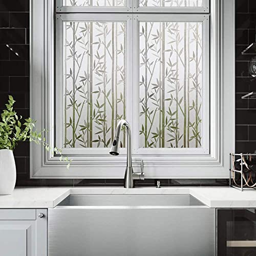 Image of WISDOM Privacy Window Film Frosted Glass Film Glass Film No Glue Anti-UV Window Sticker Non Adhesive for Privacy Office Meeting Room Bathroom Living Room (Crystal Bamboo, 12 x 50 inch)