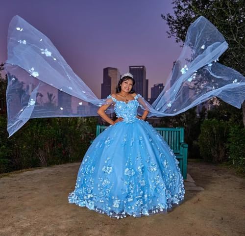 Asulla Off The Shoulder Prom Dress with Detachable Cape 3D Flowers Puffy Ball Gowns Sweet 15 16 Party Dress2