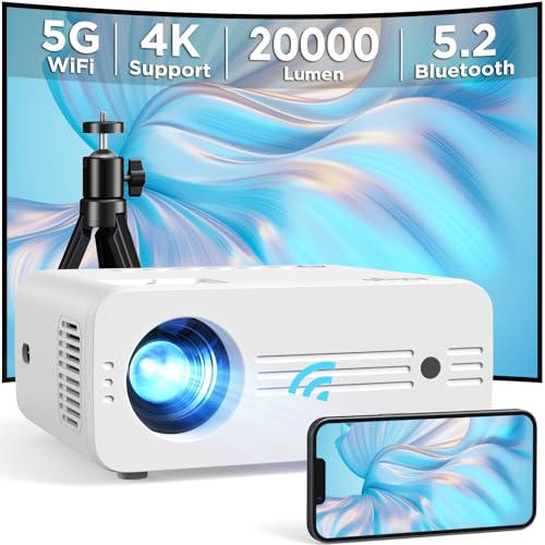 AKIYO Mini Beamer 4K Unterstützung, Native 1080P Full HD 20000 Lumen WiFi6 Bluetooth5.2 Projector,...