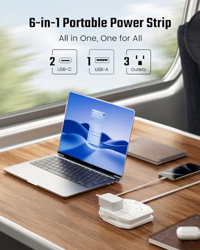 Image of 20W Travel Power Strip SUPERDANNY 3-Foot Wrap Up Extension Cord with 3 Outlets and 3 Fast Charging USBs, No Surge Protector Cruise Approved Portable Mini Travel Charger for Home Office Hotel, White