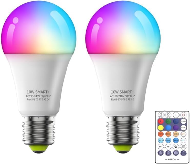 Smart Light Bulbs, SKADE 2 PCS Color Changing LED Light Bulb with Remote E27 Base Voice Control Works with WiFi Alexa Google Assistant