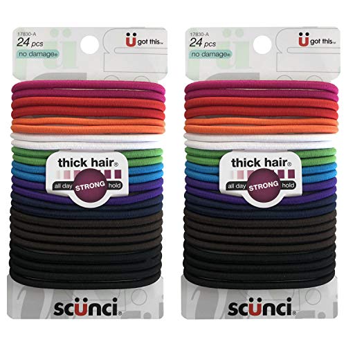 Scunci Effortless Beauty Thick Hair No-damage Bright Elastics, 5Mm, 24-Count (2-Pack)