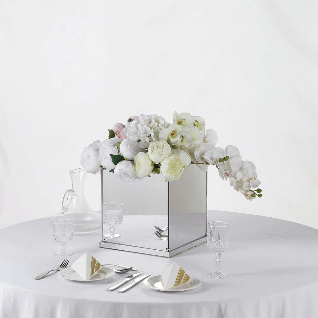 Efavormart 12" Silver Mirror Finish Wedding Decor Ideas Clear Display Box for Centerpieces with Interchangeable Lid and Base