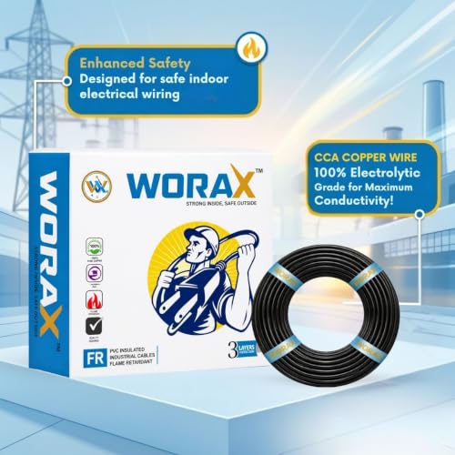 Image of WORAX 2.5 sqmm 91 Metre CCA Copper Multi Strand House Fitting FR PVC Lite Electric Wire Cable for Gauge 10 No. (Black)