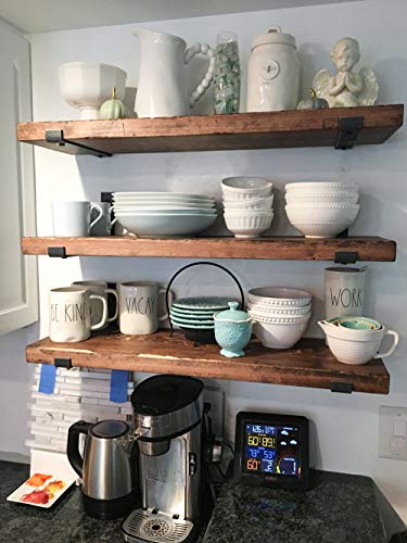 LuckIn Sturdy Shelf Bracket, Fit 8 Inch Standard Board Sold by Homedepot, J Bracket for DIY Rustic Floating Shelf(4 Pack, Black)