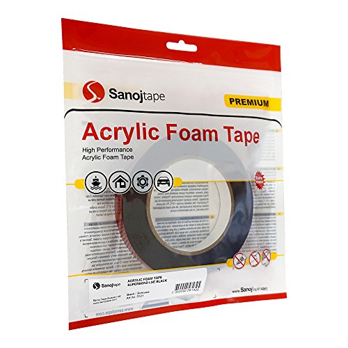 Sanojtape Ruban Noir de Mousse Acrylique à Grand Pouvoir d’adhérence de 12mm x 5m | Collage Résistant pour Surfaces et Matériaux Difficiles | Automobile, LED et Étanchéité | 1 mm d’Épaisseur