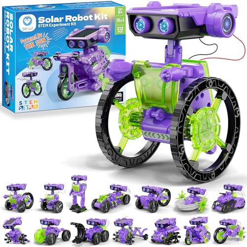 Sillbird Solar Robot brinquedo, 15 em 1 robót solar, brinquedos crianças, kit robótico com dupla energia solar e bateria, Stem jogo, brinquedo criativo presente criança 7 8 9 10 11 12 anos, roxo