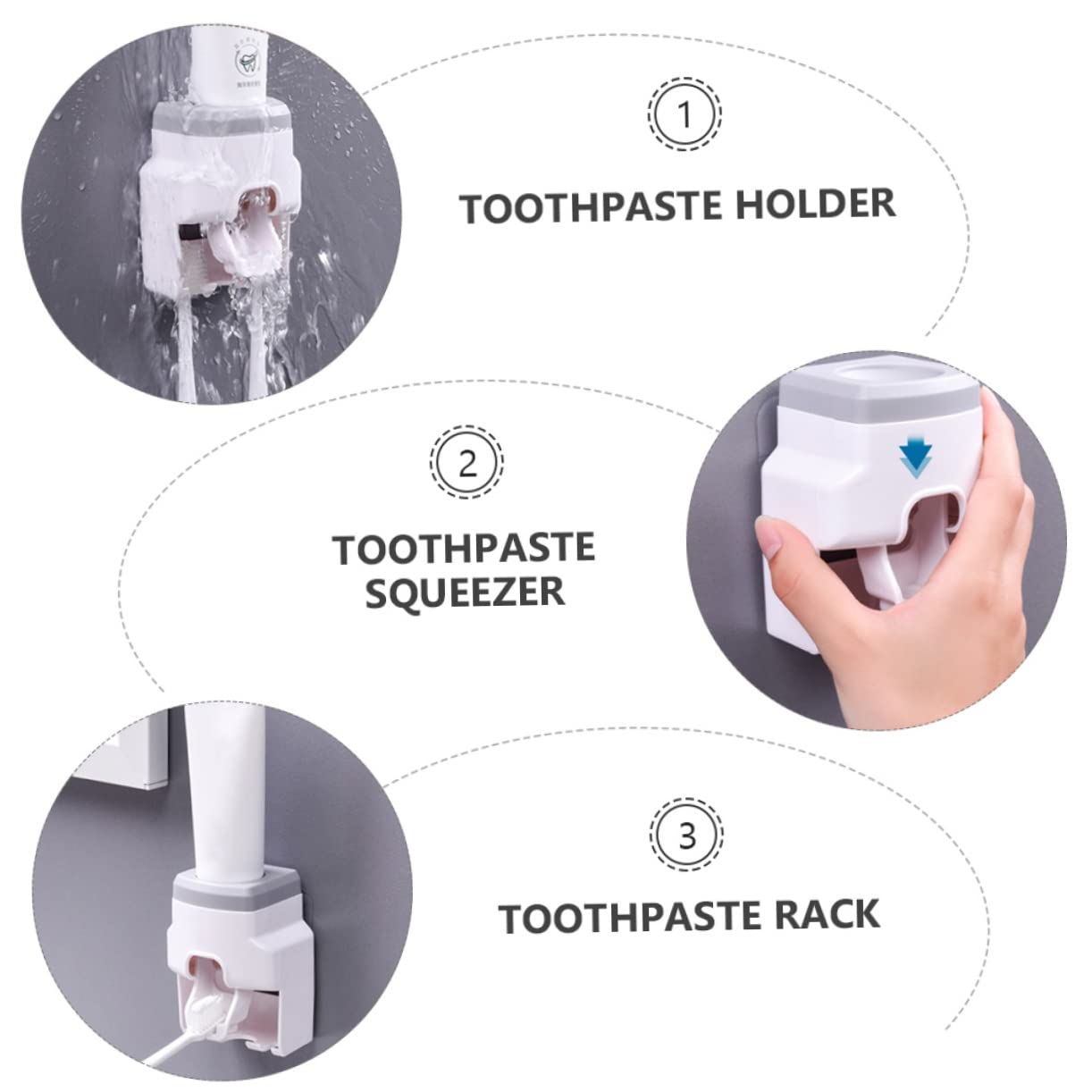 Ciieeo 3 Pezzi Porta Spazzolino Da Denti Squeezer Da Parete Porta Spazzolino Da Denti Per Bagni Materiale Abs Senza Supporto