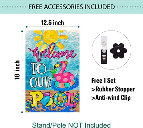 Baccessor Summer Pool Garden Flag Vertical Double Sided Summer Welcome To Our Pool Small Yard Flag Double Sided 12X18 Inch Burlap Vertical Vertical Seasonal Farmhouse Yard Outdoor Decoration #TOP3