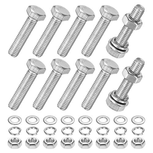 M METERXITY 10-Pack Hex Head Screw Bolt with Nuts Flat &amp; Lock Washers M5x22mm Stainless Steel Bolts and Nuts Kit Fully Threaded Metric Bolt Assortment for Equipment/Machinery