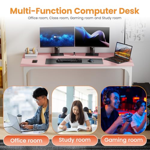 Image of PayLessHere | 47 Inch Computer Desk | Pink | Office Desk with Metal Frame, Adjustable Feet | Water-Resistant, Scratchproof Surface | Sturdy Writing Table for Home Office or Study | Pack of 1