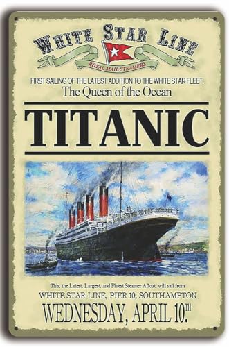 LUCKYLINDE Plaque en tôle historique rétro vintage avec image Titanic White Star 30 x 20 cm