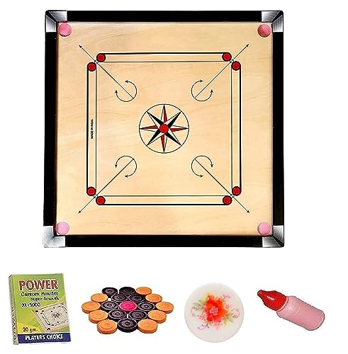 Image of WRF Superior Matte Finish Practice Carrom Board for Serious Professional Practice with Coins Striker and Powder Black New(32 inch Carrom KA-1 New with Stand)