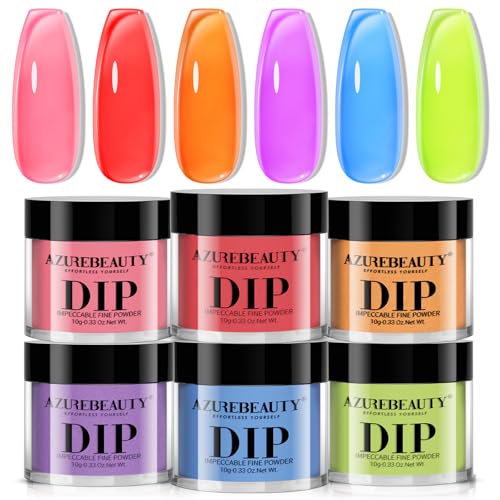 AzureBeauty 6 Colors Vibrant Neon Jelly Dip Powder Nail Kit Bright Summer Jelly Nail Colors French Nail Art Manicure DIY No UV Lamp Required