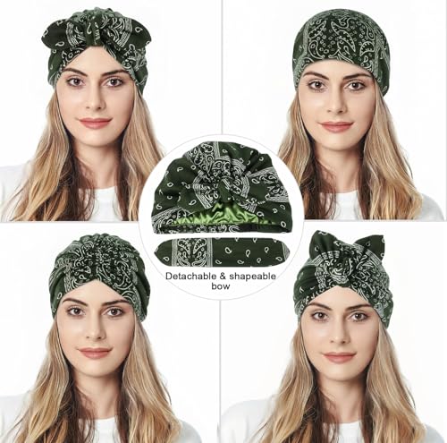 Image of Ababalaya Satin Lined Beanies for Women Chemo Headwear Silky Lined Cotton Sleeping Cap