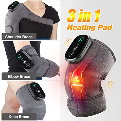 Heated Knee Massager Shoulder Heating Pads Elbow Brace 3 In 1 With Vibration, Cordless Rechargeable Heating Knee Warmers Wrap For Shoulder Elbow Knee Stress Relief #TOP1